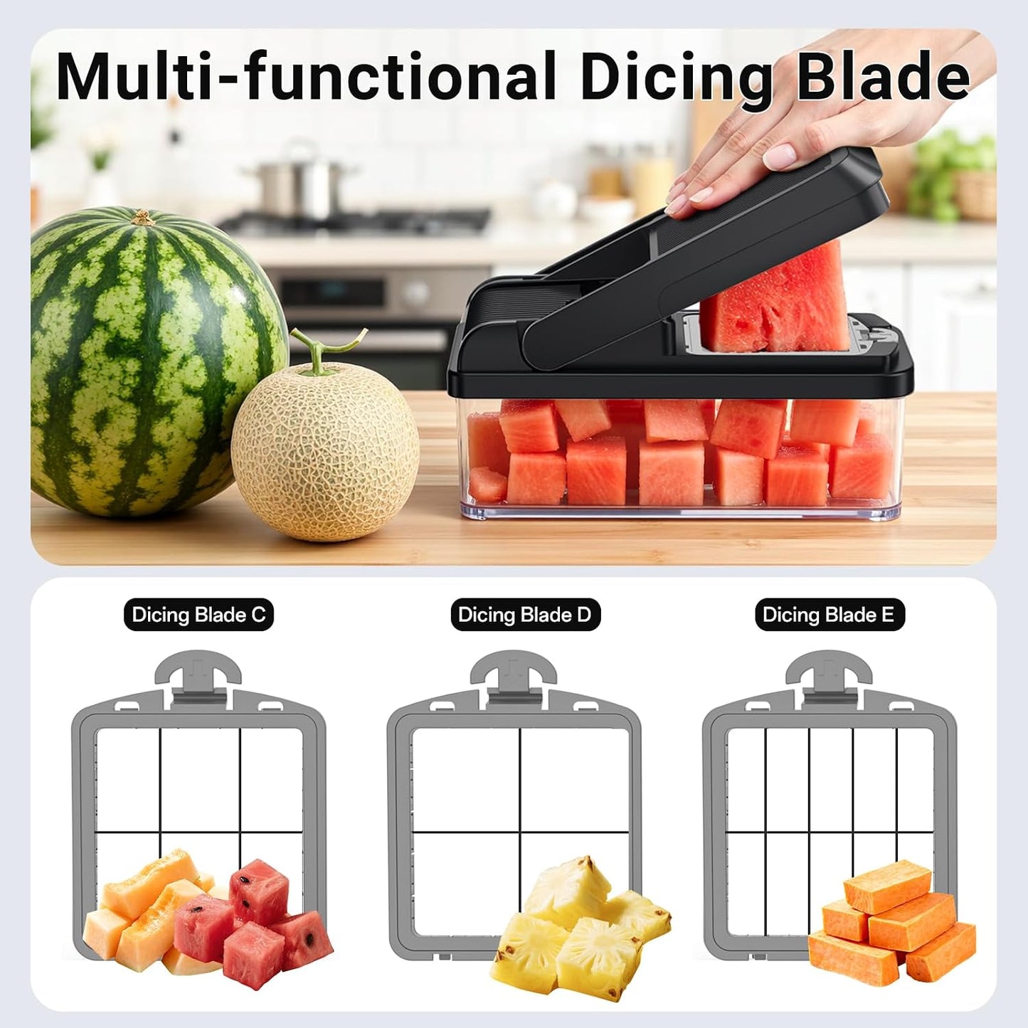 12-in-1 Vegetable Chopper with 7 Blades, Food Veggie Cutter, Mandoline Gray | Includes Egg Separator, Food Container and Finger Guard, Non-slip Base, for Chopping, Slicing, Shredding, and Mincing