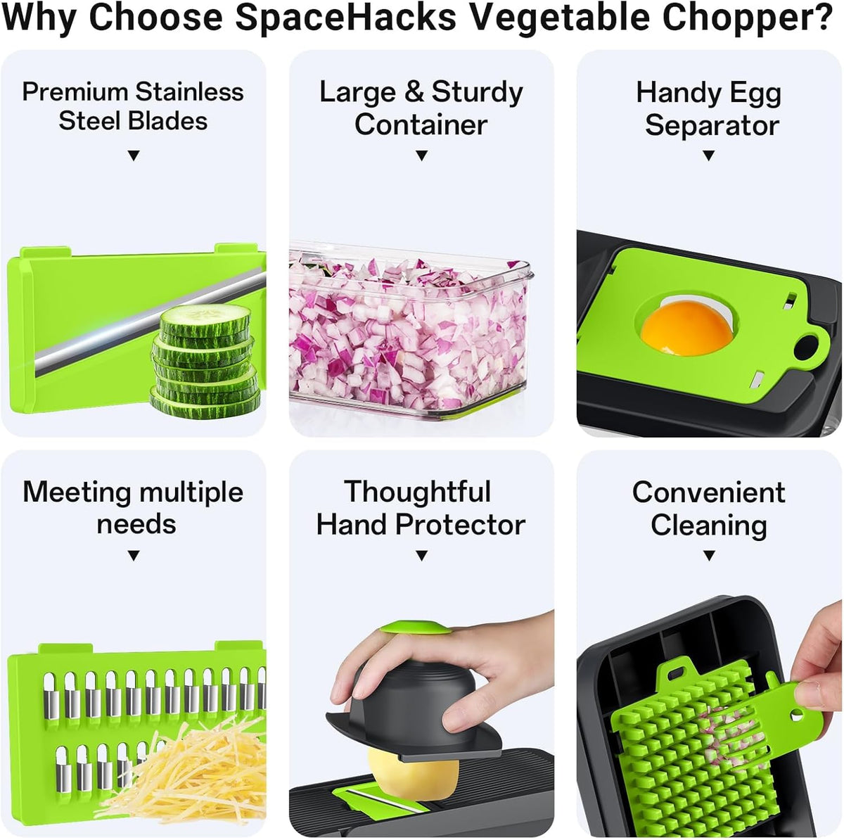 12-in-1 Vegetable Chopper with 7 Blades, Food Veggie Cutter, Mandoline Gray | Includes Egg Separator, Food Container and Finger Guard, Non-slip Base, for Chopping, Slicing, Shredding, and Mincing