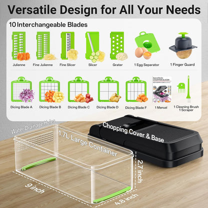 12-in-1 Vegetable Chopper with 7 Blades, Food Veggie Cutter, Mandoline Gray | Includes Egg Separator, Food Container and Finger Guard, Non-slip Base, for Chopping, Slicing, Shredding, and Mincing
