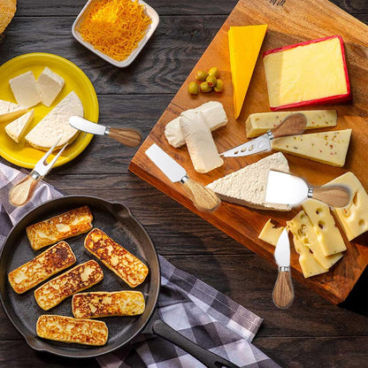 Premium 6-Piece Cheese Knife Set - Acacia Wood Handle Stainless Steel Cheese Knives for Charcuterie Board