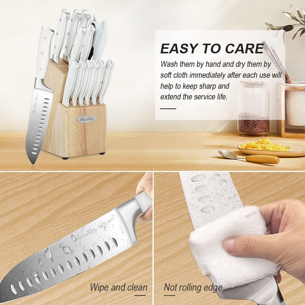 14-Piece Knife Block Set, High-Carbon Stainless Steel Chef Knives with Triple Rivet Handles, Sharpening Steel & Multifunctional Shears | Santoku, Bread, Steak Knives & Wood Block