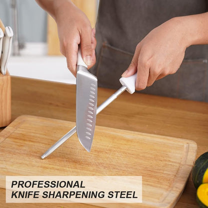 14-Piece Knife Block Set, High-Carbon Stainless Steel Chef Knives with Triple Rivet Handles, Sharpening Steel & Multifunctional Shears | Santoku, Bread, Steak Knives & Wood Block