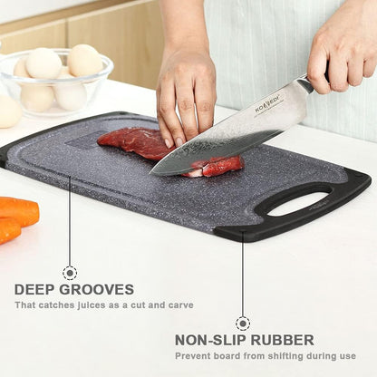 Plastic Cutting Boards Set of 3,BPA Free,Dishwasher Safe | Thick Chopping Boards for Kitchen with Deep Juice Grooves, Non‑Slip Feet, Easy Grip Handle, Grinding Area, Black