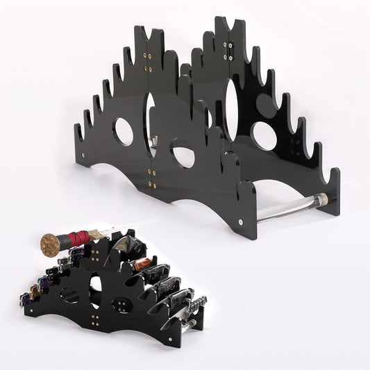 Holds 12 Pocket Knife Display Case - Acrylic Tabletop Stand for Storage (Black)