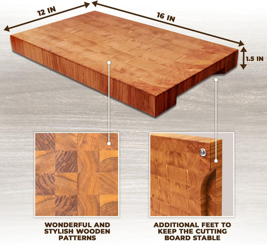Wooden Cutting Board for Kitchen - End Grain Cutting Board [1.5 in Thick] – Premium Butcher Block Chopping Board – 16 x 12 In Oak Cutting Wooden Board