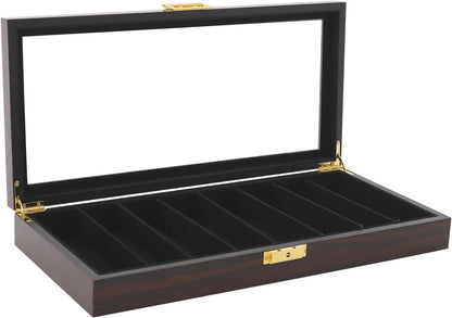 Single Tier Pocket Knife Display Case 8 Slot Lockable Knife Storage Box Knife Collection Display Holder with Transparent Glass Top & Drawer for Utility Knife, Camping Knife (Ebony Color)