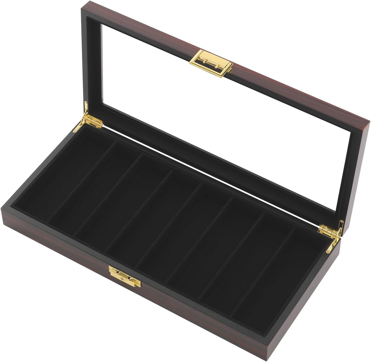 Single Tier Pocket Knife Display Case 8 Slot Lockable Knife Storage Box Knife Collection Display Holder with Transparent Glass Top & Drawer for Utility Knife, Camping Knife (Ebony Color)