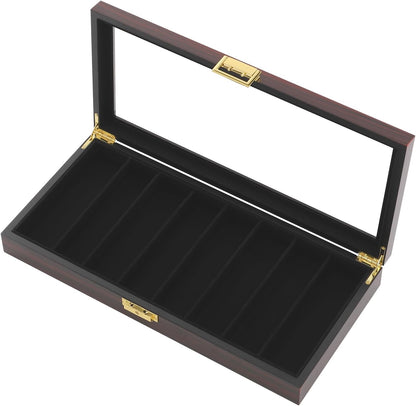 Single Tier Pocket Knife Display Case 8 Slot Lockable Knife Storage Box Knife Collection Display Holder with Transparent Glass Top & Drawer for Utility Knife, Camping Knife (Ebony Color)