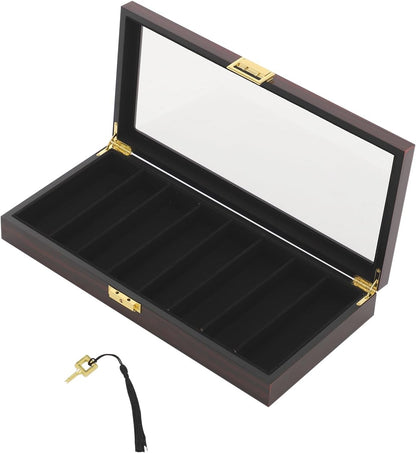 Single Tier Pocket Knife Display Case 8 Slot Lockable Knife Storage Box Knife Collection Display Holder with Transparent Glass Top & Drawer for Utility Knife, Camping Knife (Ebony Color)