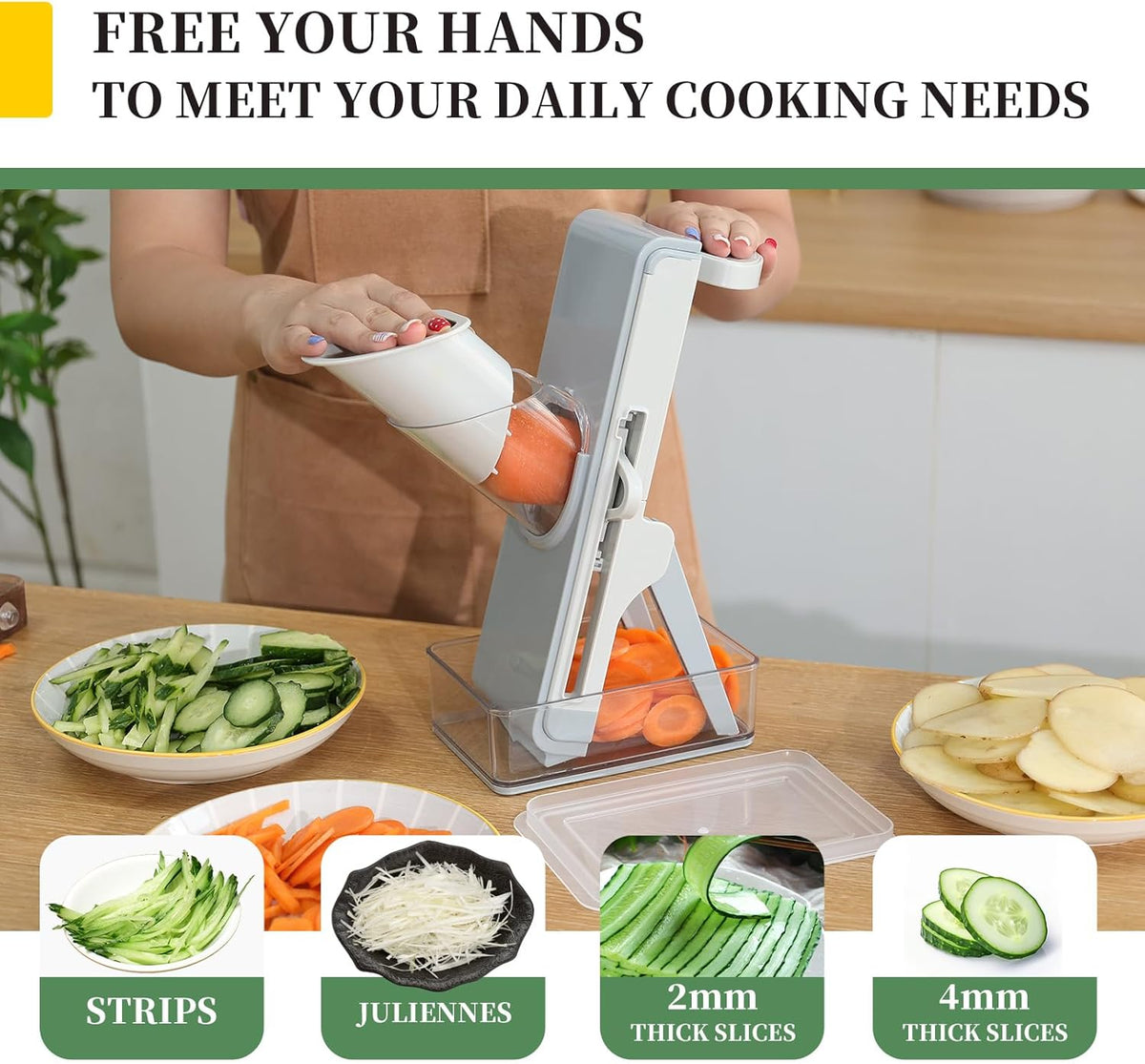 Safe Mandoline Slicer for Kitchen, 4-In-1 Chopper Vegetable Cutter, Mandolin Julienne Slicers for Fruits and Vegetables, Potato Cutter for Fries, Kitchen Gadgets and House Essentials