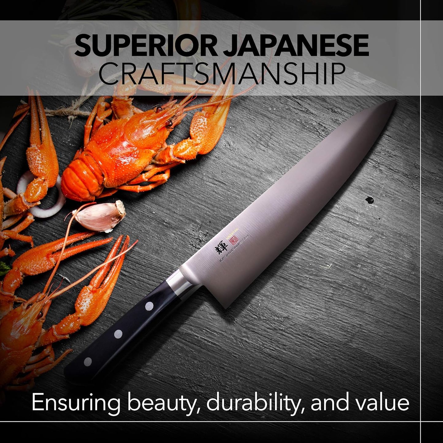 Kagayaki , KG-13 Professional Western Deba Knife, VG-1 High Carbon Japanese Stainless Steel Pro Kitchen Knife with Ergonomic Pakka Wood Handle, 8.2 inch