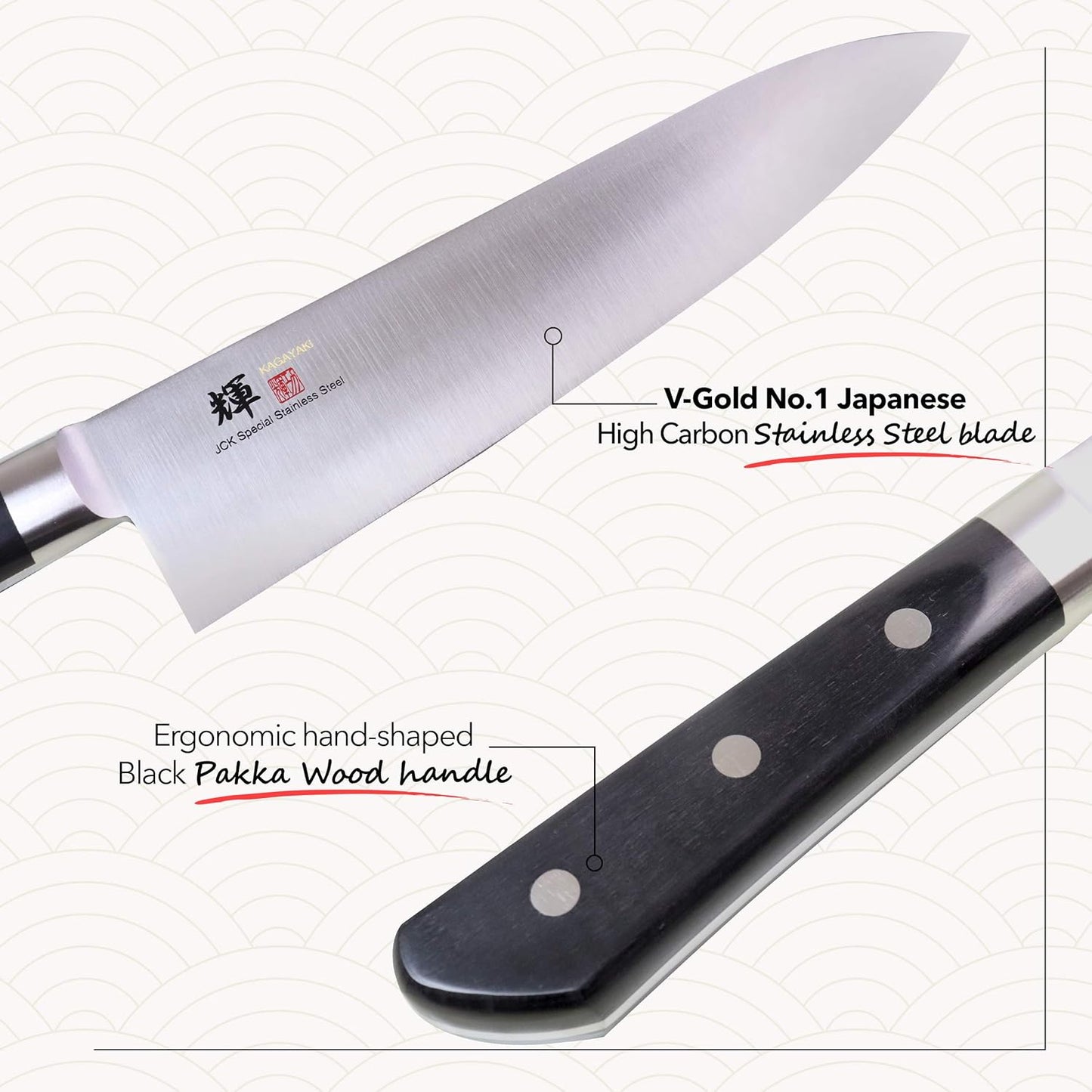 Kagayaki , KG-13 Professional Western Deba Knife, VG-1 High Carbon Japanese Stainless Steel Pro Kitchen Knife with Ergonomic Pakka Wood Handle, 8.2 inch