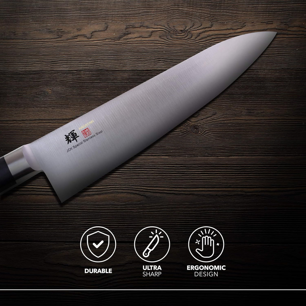Kagayaki , KG-13 Professional Western Deba Knife, VG-1 High Carbon Japanese Stainless Steel Pro Kitchen Knife with Ergonomic Pakka Wood Handle, 8.2 inch