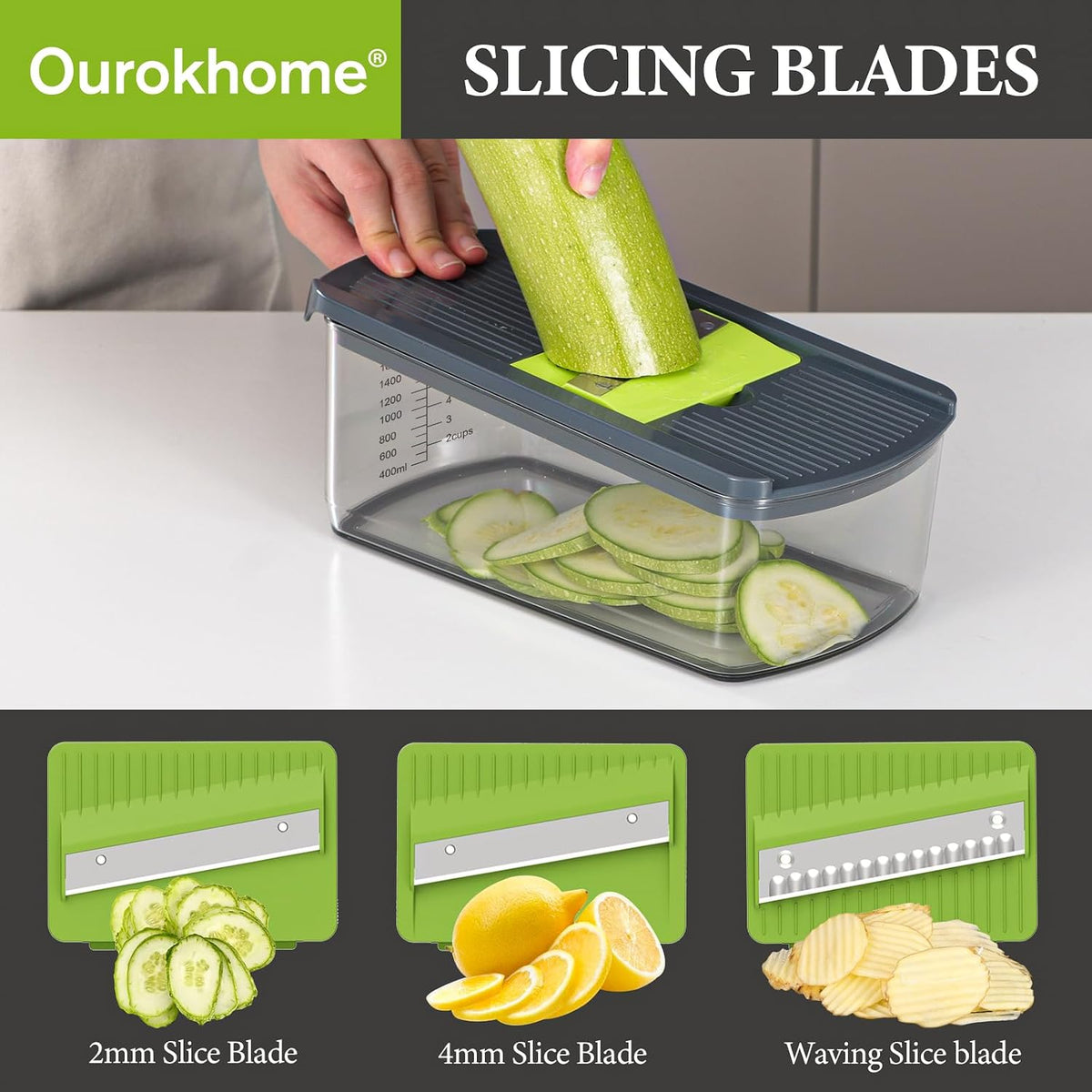 Mandolin Slicer for Kitchen Food, Hand Safe Vegetable Shredder with 6 Mandoline Blades, Veggie Waffle Cutter for Potato, Carrot, Zucchini, Onion, Essential Kitchen Gadgets (6 in 1, Gray)