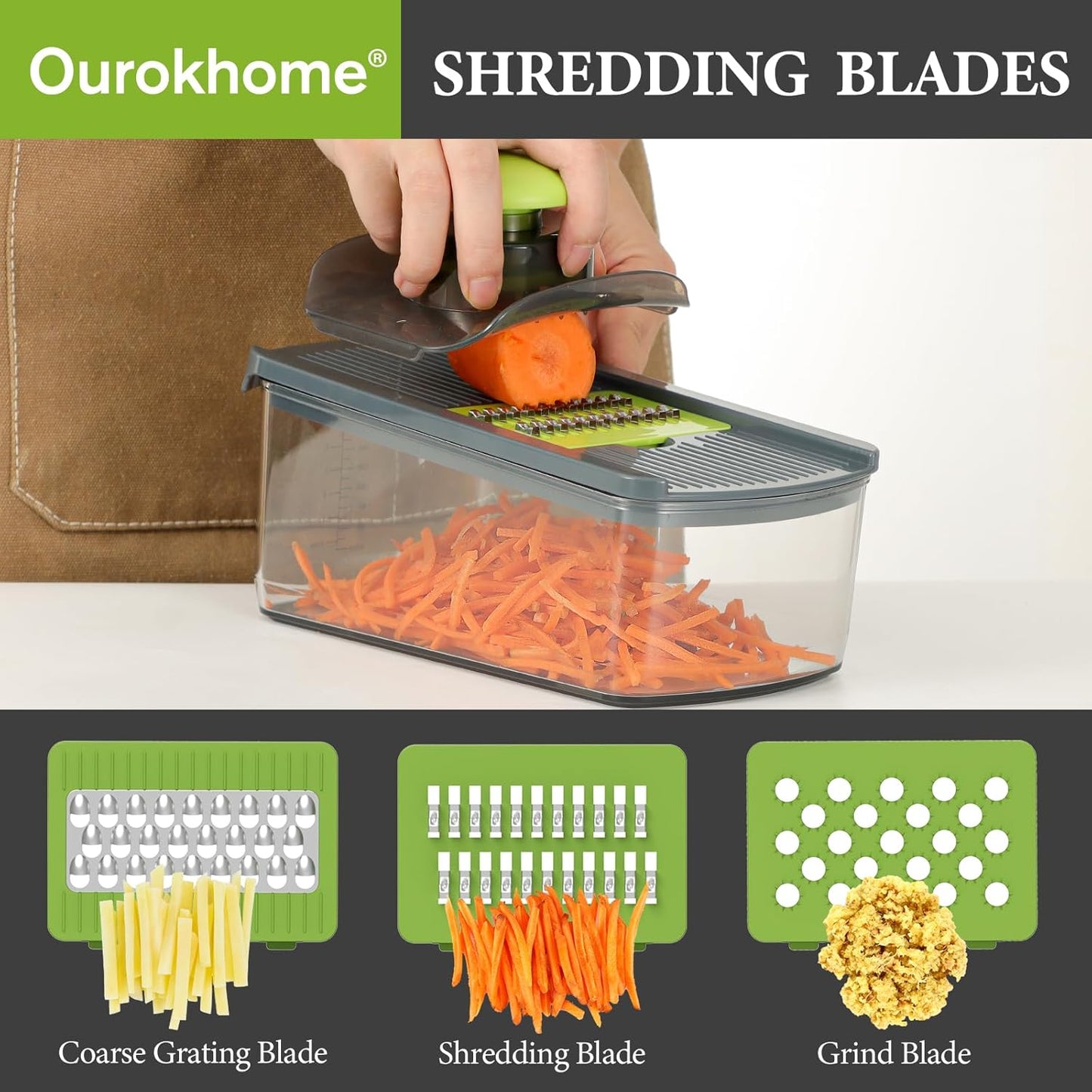 Mandolin Slicer for Kitchen Food, Hand Safe Vegetable Shredder with 6 Mandoline Blades, Veggie Waffle Cutter for Potato, Carrot, Zucchini, Onion, Essential Kitchen Gadgets (6 in 1, Gray)