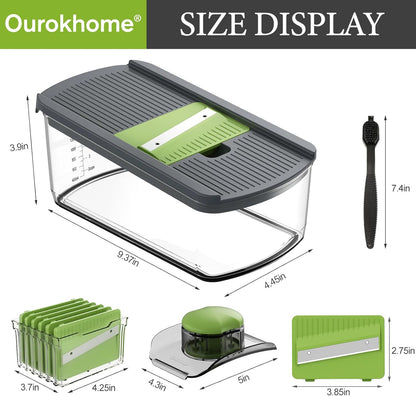 Mandolin Slicer for Kitchen Food, Hand Safe Vegetable Shredder with 6 Mandoline Blades, Veggie Waffle Cutter for Potato, Carrot, Zucchini, Onion, Essential Kitchen Gadgets (6 in 1, Gray)