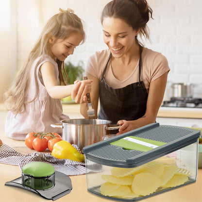 Mandolin Slicer for Kitchen Food, Hand Safe Vegetable Shredder with 6 Mandoline Blades, Veggie Waffle Cutter for Potato, Carrot, Zucchini, Onion, Essential Kitchen Gadgets (6 in 1, Gray)