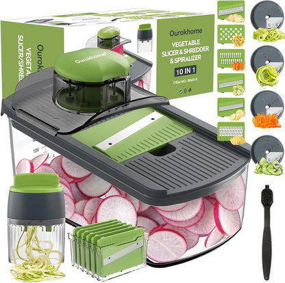 Mandolin Slicer for Kitchen Food, Hand Safe Vegetable Shredder with 6 Mandoline Blades, Veggie Waffle Cutter for Potato, Carrot, Zucchini, Onion, Essential Kitchen Gadgets (6 in 1, Gray)