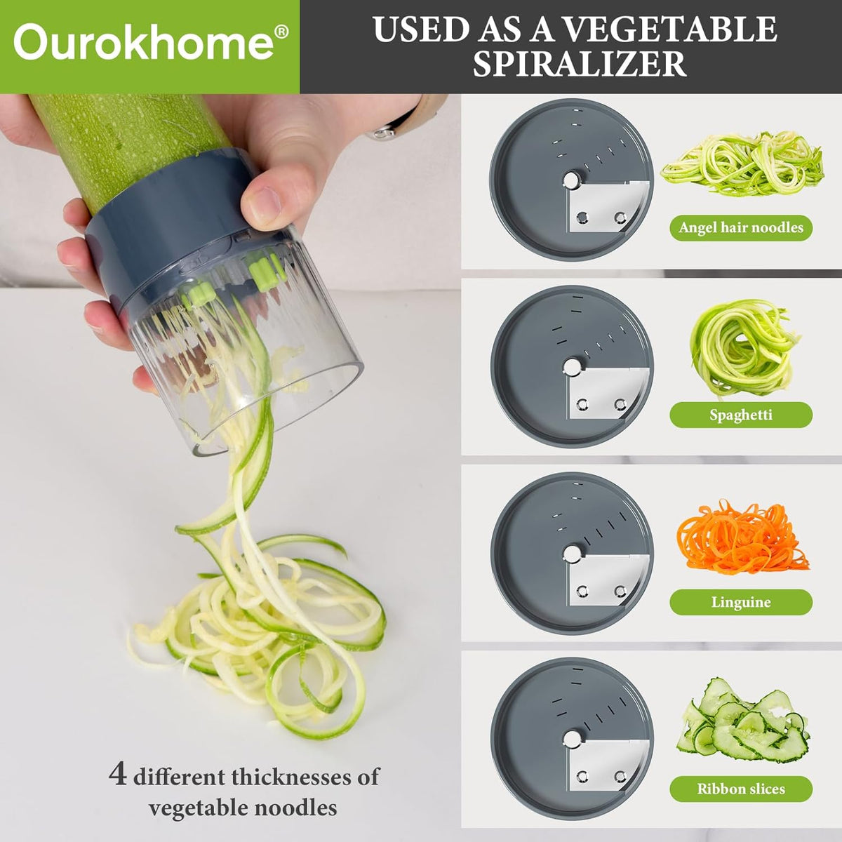 Mandolin Slicer for Kitchen Food, Hand Safe Vegetable Shredder with 6 Mandoline Blades, Veggie Waffle Cutter for Potato, Carrot, Zucchini, Onion, Essential Kitchen Gadgets (6 in 1, Gray)