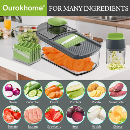 Mandolin Slicer for Kitchen Food, Hand Safe Vegetable Shredder with 6 Mandoline Blades, Veggie Waffle Cutter for Potato, Carrot, Zucchini, Onion, Essential Kitchen Gadgets (6 in 1, Gray)
