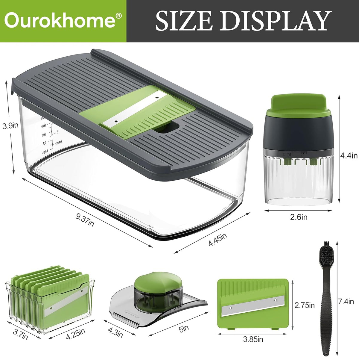 Mandolin Slicer for Kitchen Food, Hand Safe Vegetable Shredder with 6 Mandoline Blades, Veggie Waffle Cutter for Potato, Carrot, Zucchini, Onion, Essential Kitchen Gadgets (6 in 1, Gray)