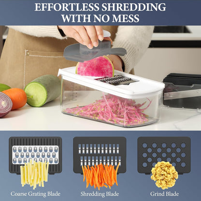 Mandolin Slicer for Kitchen Food, Hand Safe Vegetable Shredder with 6 Mandoline Blades, Veggie Waffle Cutter for Potato, Carrot, Zucchini, Onion, Essential Kitchen Gadgets (6 in 1, Gray)