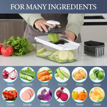 Mandolin Slicer for Kitchen Food, Hand Safe Vegetable Shredder with 6 Mandoline Blades, Veggie Waffle Cutter for Potato, Carrot, Zucchini, Onion, Essential Kitchen Gadgets (6 in 1, Gray)
