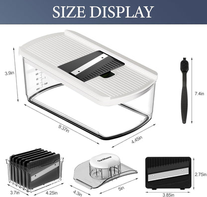 Mandolin Slicer for Kitchen Food, Hand Safe Vegetable Shredder with 6 Mandoline Blades, Veggie Waffle Cutter for Potato, Carrot, Zucchini, Onion, Essential Kitchen Gadgets (6 in 1, Gray)