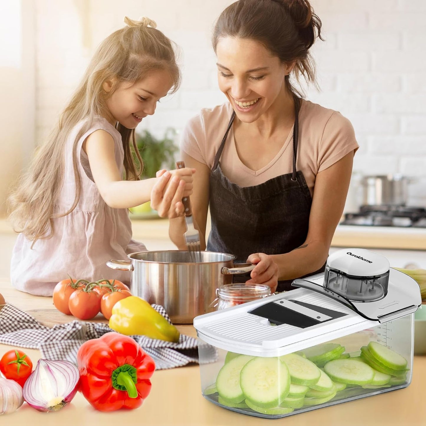 Mandolin Slicer for Kitchen Food, Hand Safe Vegetable Shredder with 6 Mandoline Blades, Veggie Waffle Cutter for Potato, Carrot, Zucchini, Onion, Essential Kitchen Gadgets (6 in 1, Gray)
