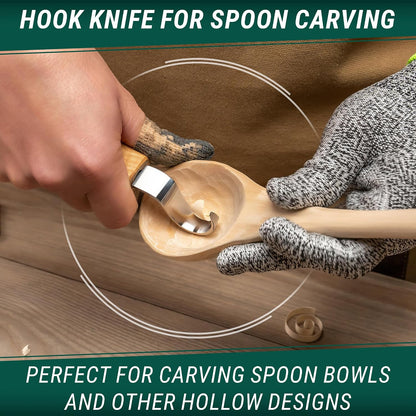S01 Wood Spoon Carving Knives Set Spoon Making Tools Kit Whittling Knife Hook Knife Right-handed Bowl Cup Kuksa for Beginners Woodworking Professional Wood Carving Kit