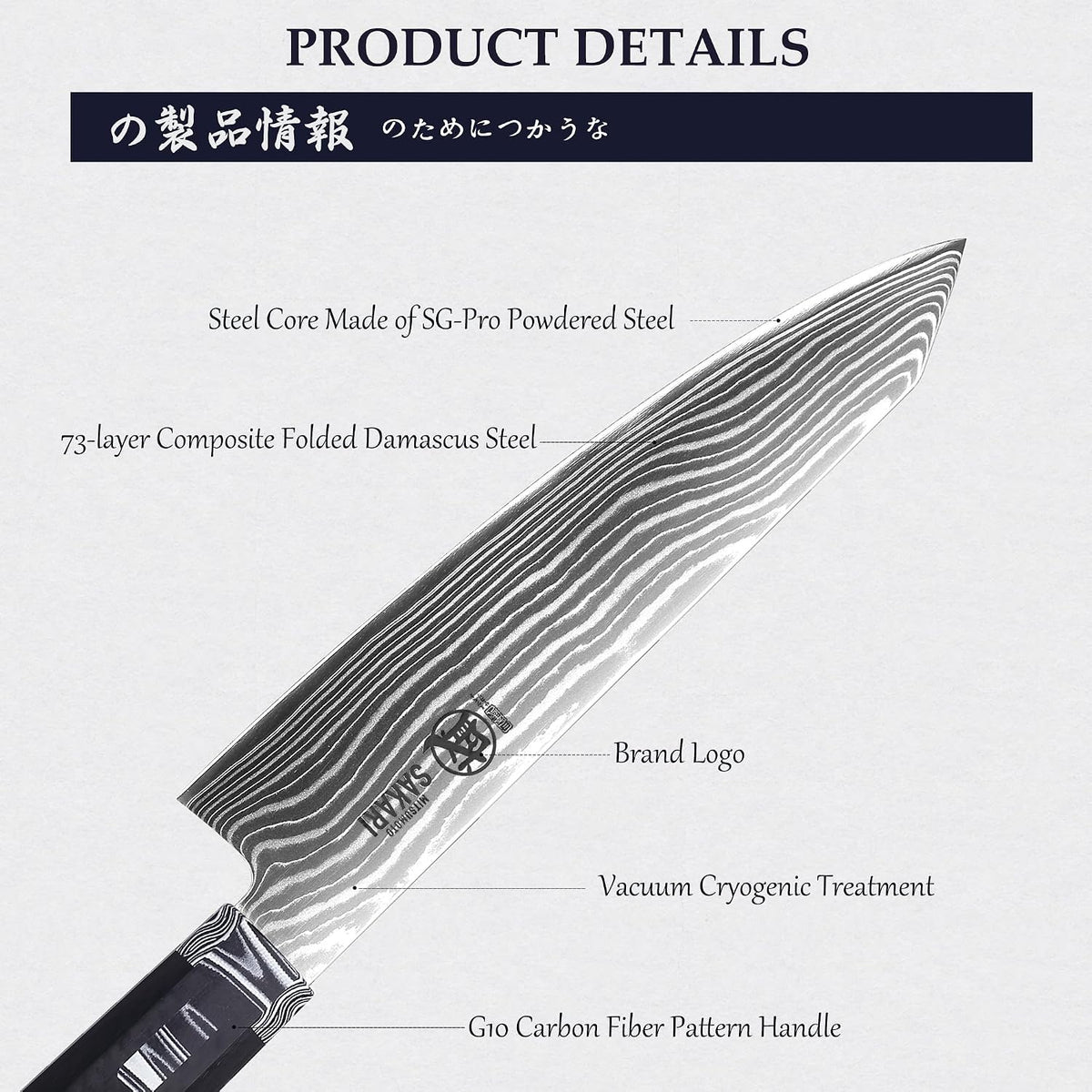 8 inch Kiritsuke Chef Knife, SG-Pro Powdered Steel 73-Layer Damascus Knife, Ergonomic G10 Handle for Kitchen Precision Cutting