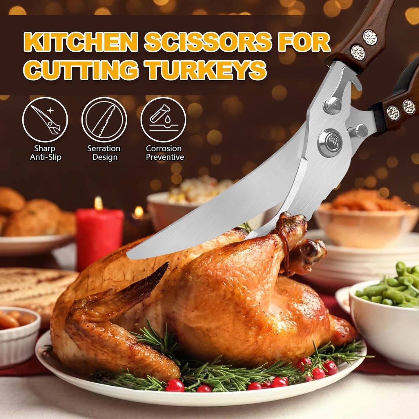 Kitchen Scissors, Poultry Shears Heavy Duty, Heavy Duty Kitchen Shears, Stainless Steel Poultry Scissors for Turkey, Chicken, Thanksgiving, Christmas Day