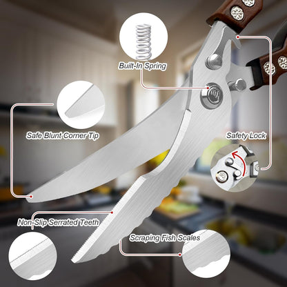 Kitchen Scissors, Poultry Shears Heavy Duty, Heavy Duty Kitchen Shears, Stainless Steel Poultry Scissors for Turkey, Chicken, Thanksgiving, Christmas Day