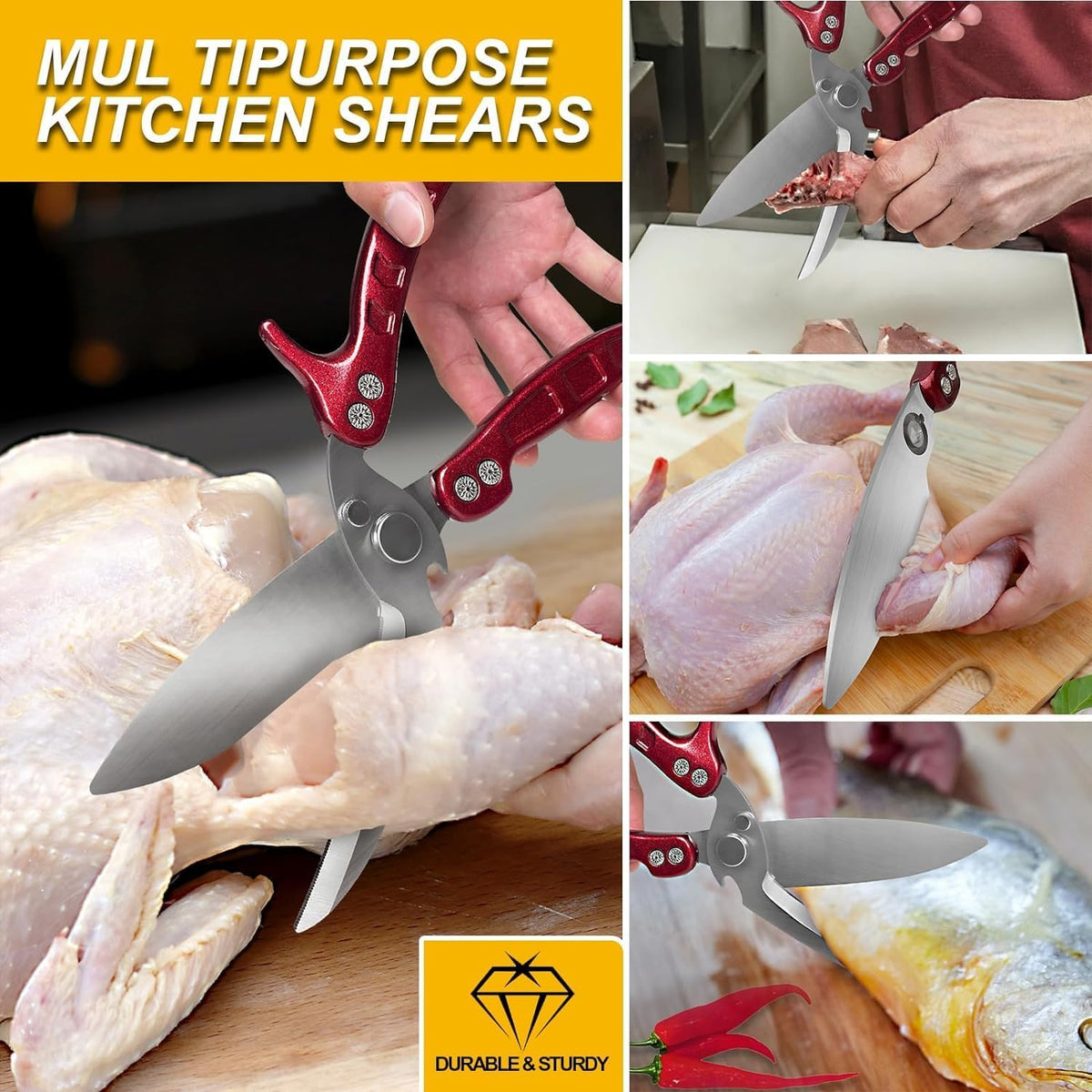 Kitchen Scissors, Poultry Shears Heavy Duty, Heavy Duty Kitchen Shears, Stainless Steel Poultry Scissors for Turkey, Chicken, Thanksgiving, Christmas Day