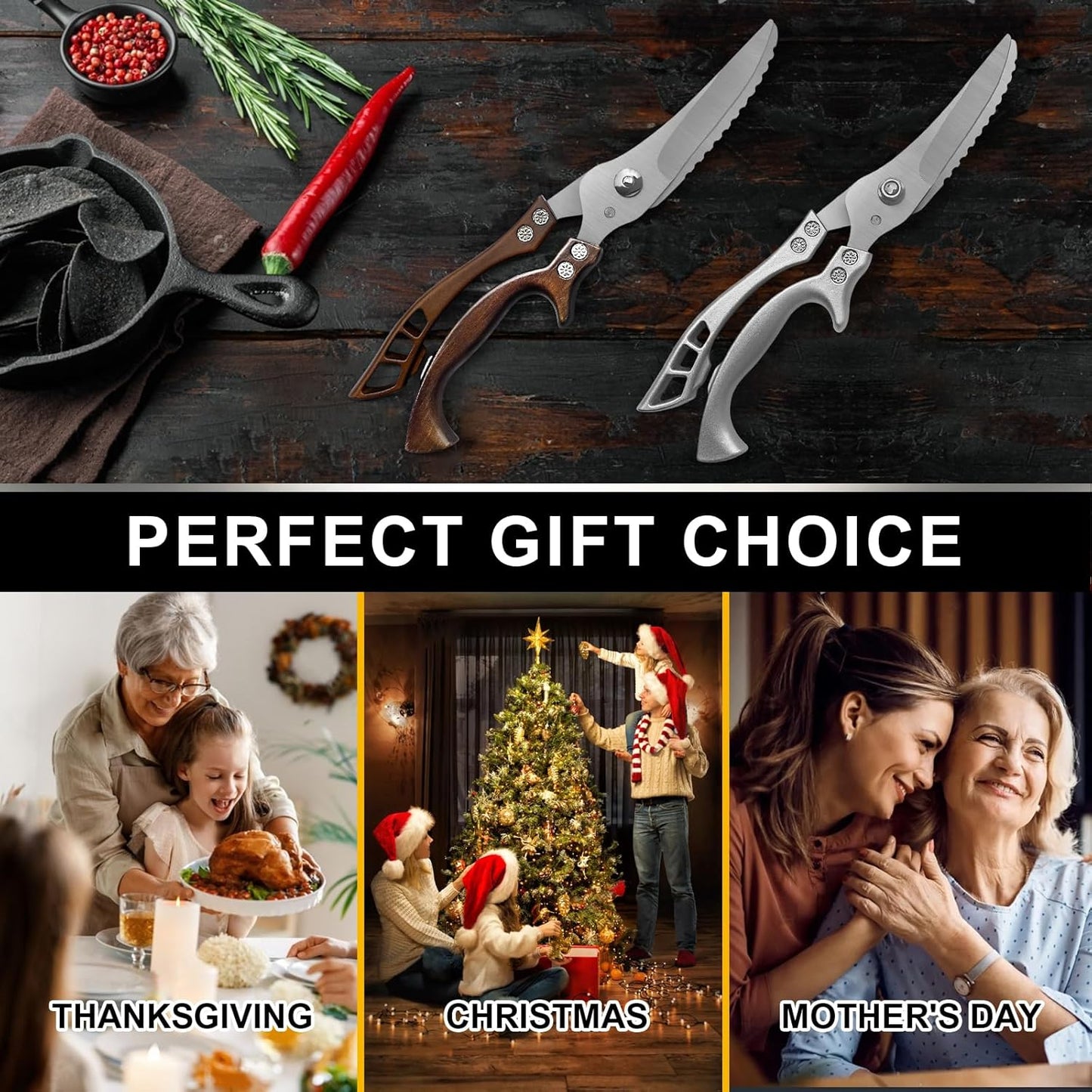 Kitchen Scissors, Poultry Shears Heavy Duty, Heavy Duty Kitchen Shears, Stainless Steel Poultry Scissors for Turkey, Chicken, Thanksgiving, Christmas Day