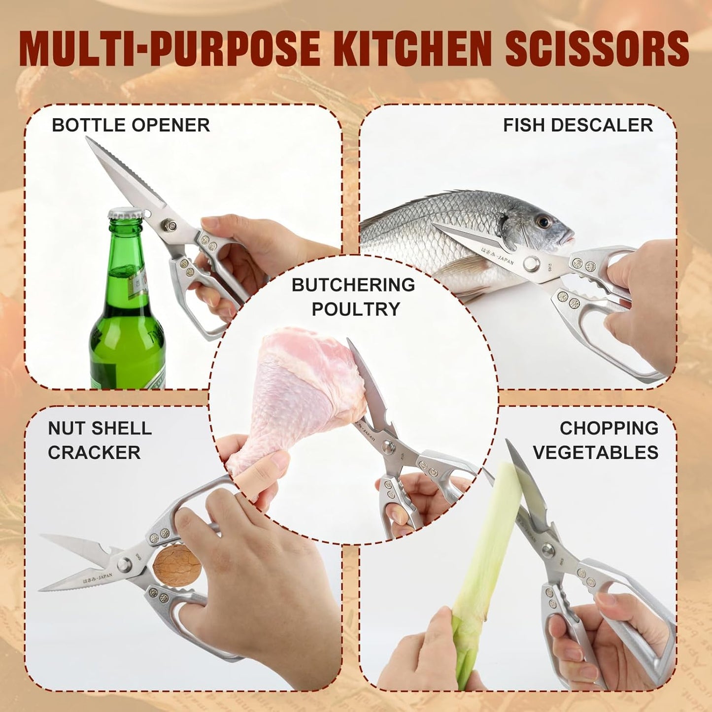 Kitchen Scissors, Poultry Shears Heavy Duty, Heavy Duty Kitchen Shears, Stainless Steel Poultry Scissors for Turkey, Chicken, Thanksgiving, Christmas Day