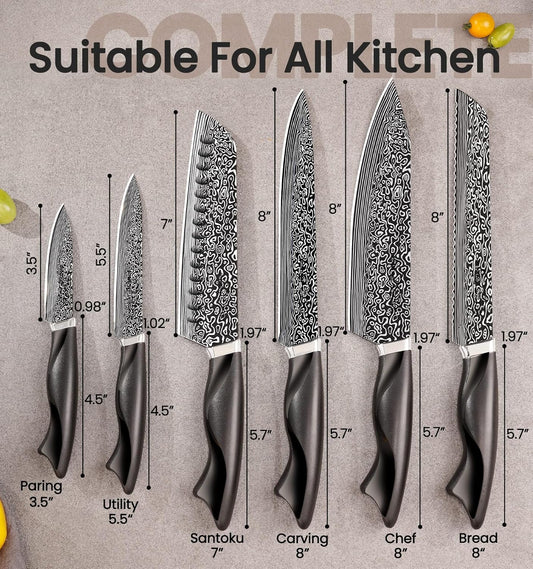 Knife Set, 15 Pieces Kitchen Knife Set with Built in Sharpener, High Carbon German Stainless Steel Knife Block Set, Dishwasher Safe, Fathers Day Gift for Men