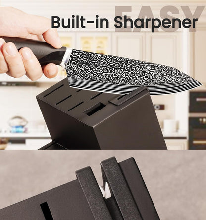 Knife Set, 15 Pieces Kitchen Knife Set with Built in Sharpener, High Carbon German Stainless Steel Knife Block Set, Dishwasher Safe, Fathers Day Gift for Men