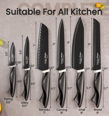 Knife Set, 15 Pieces Kitchen Knife Set with Built in Sharpener, High Carbon German Stainless Steel Knife Block Set, Dishwasher Safe, Fathers Day Gift for Men