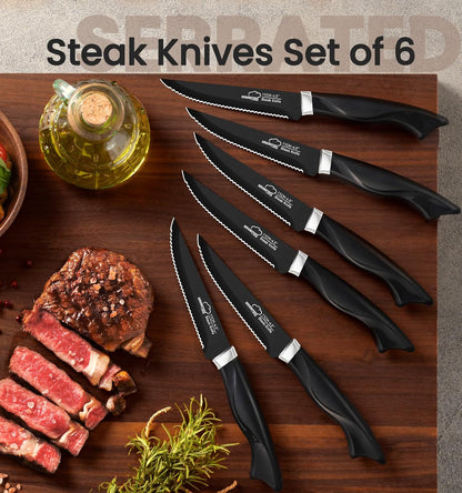 Knife Set, 15 Pieces Kitchen Knife Set with Built in Sharpener, High Carbon German Stainless Steel Knife Block Set, Dishwasher Safe, Fathers Day Gift for Men