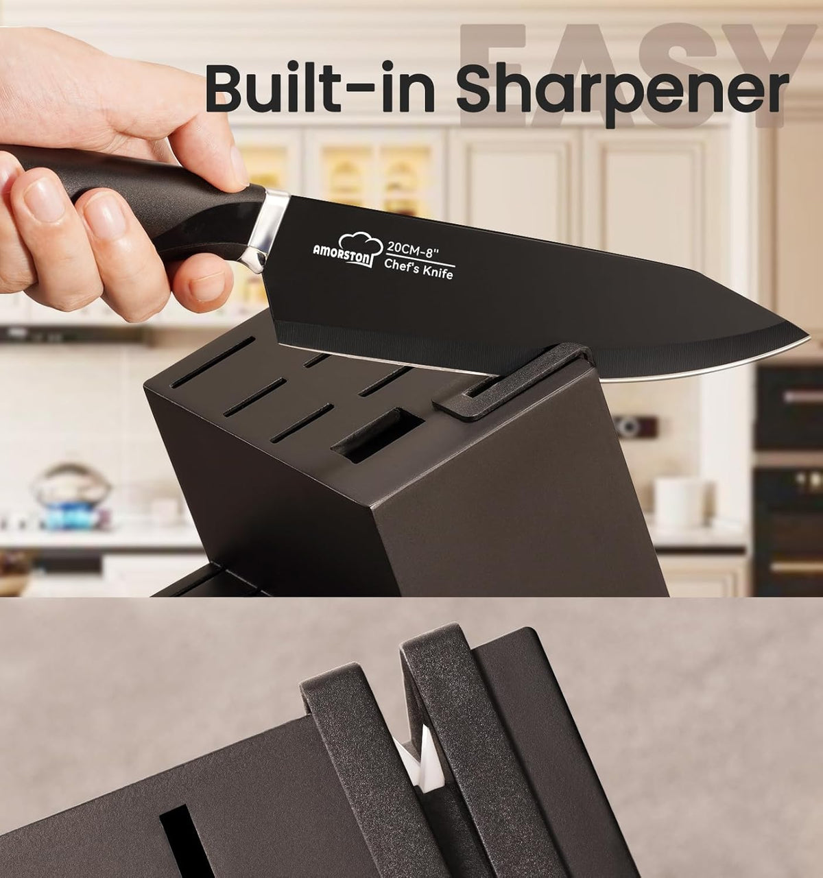 Knife Set, 15 Pieces Kitchen Knife Set with Built in Sharpener, High Carbon German Stainless Steel Knife Block Set, Dishwasher Safe, Fathers Day Gift for Men