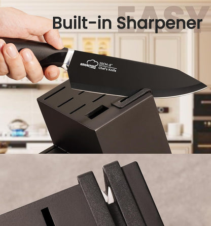 Knife Set, 15 Pieces Kitchen Knife Set with Built in Sharpener, High Carbon German Stainless Steel Knife Block Set, Dishwasher Safe, Fathers Day Gift for Men
