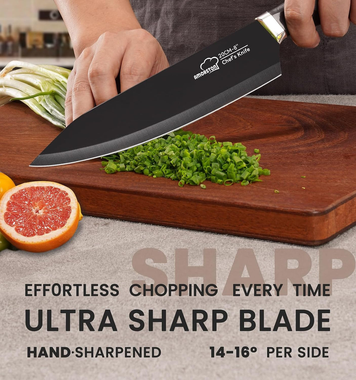 Knife Set, 15 Pieces Kitchen Knife Set with Built in Sharpener, High Carbon German Stainless Steel Knife Block Set, Dishwasher Safe, Fathers Day Gift for Men
