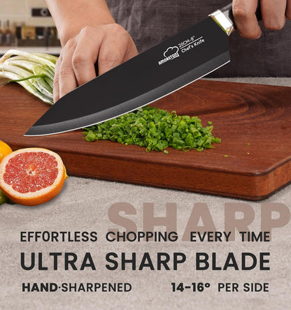 Knife Set, 15 Pieces Kitchen Knife Set with Built in Sharpener, High Carbon German Stainless Steel Knife Block Set, Dishwasher Safe, Fathers Day Gift for Men
