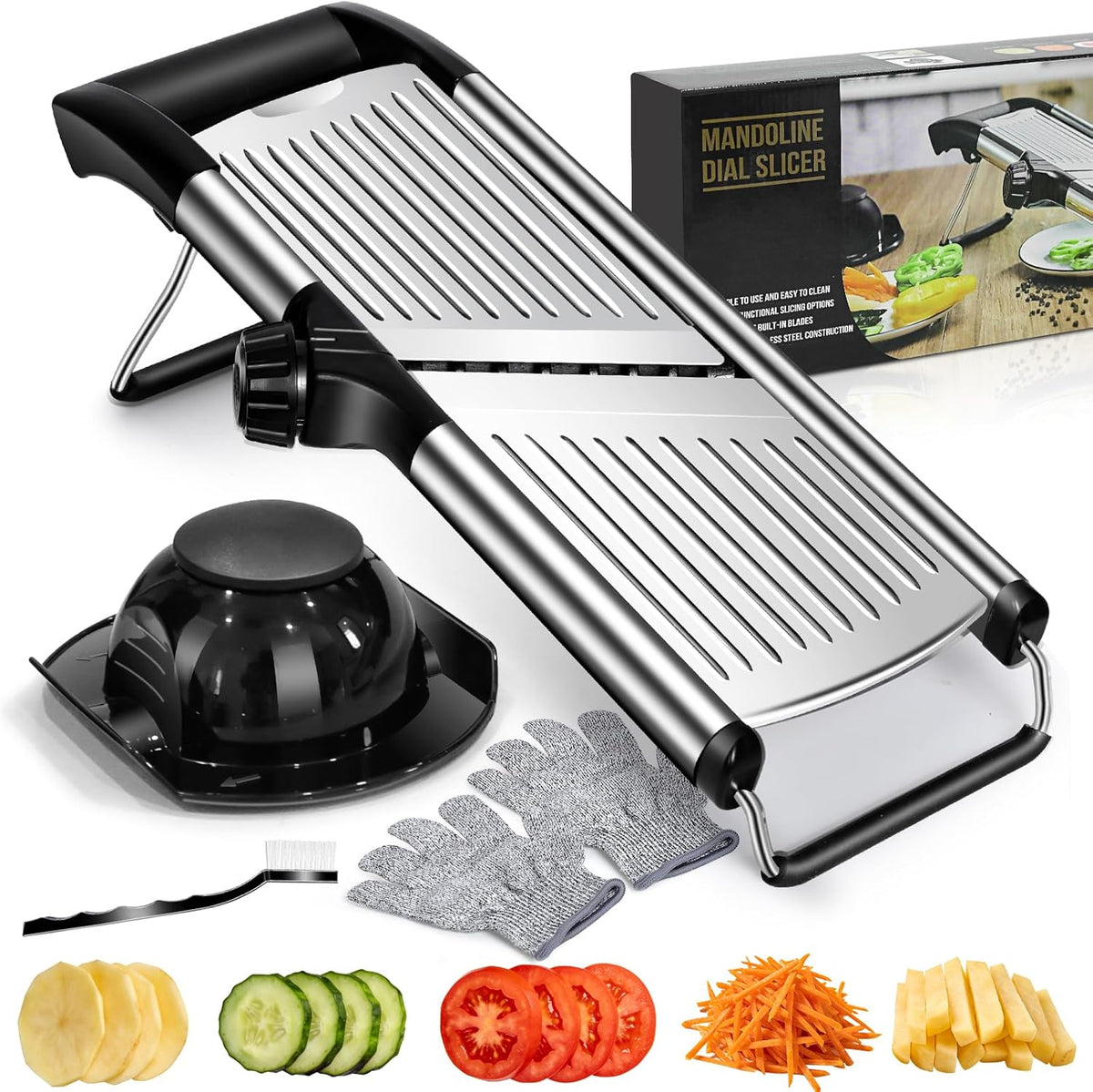 Adjustable Mandoline Food Slicer,Vegetable Slicer Fruit Cutter | Stainless Steel Mandoline Slicer, Julienne Slicers for Kitchen Onion Potato, Tomato, Vegetable, and Fruit, Dishwasher Safe