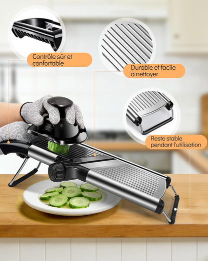 Adjustable Mandoline Food Slicer,Vegetable Slicer Fruit Cutter | Stainless Steel Mandoline Slicer, Julienne Slicers for Kitchen Onion Potato, Tomato, Vegetable, and Fruit, Dishwasher Safe