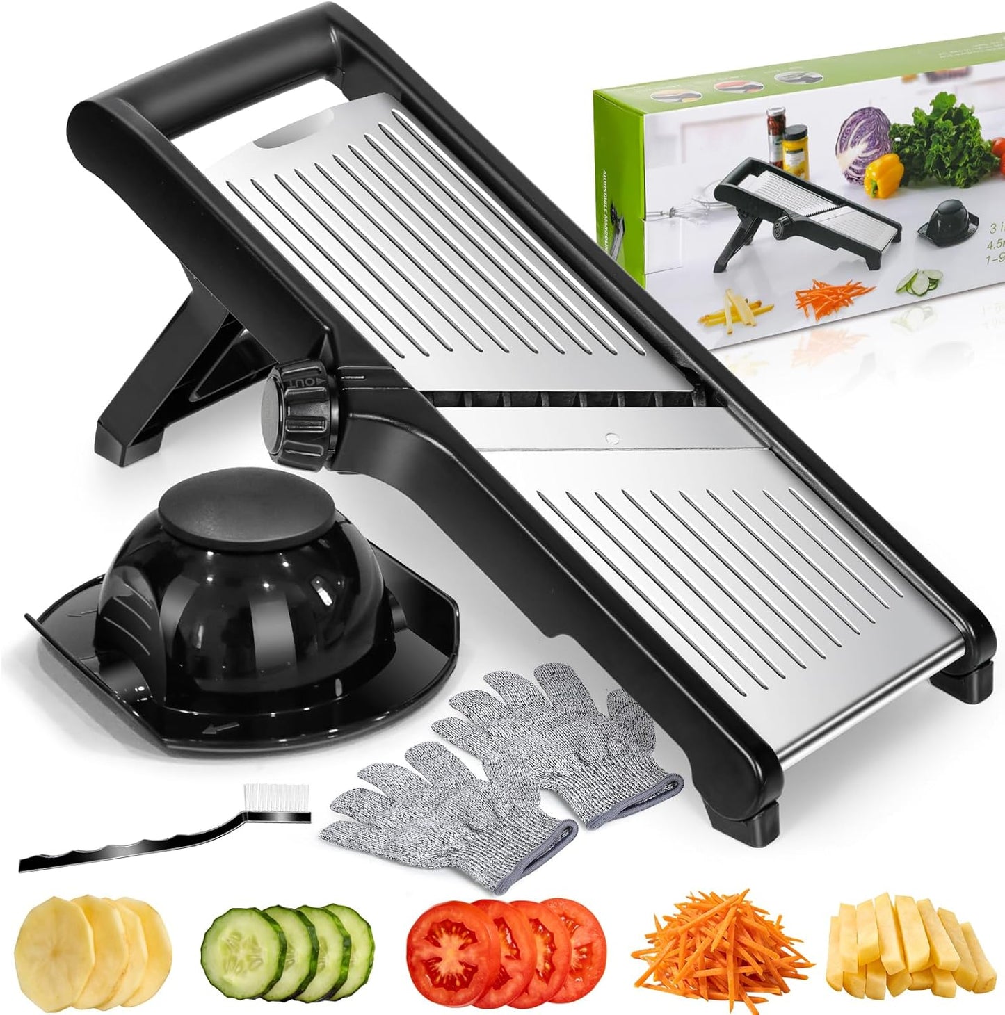 Adjustable Mandoline Food Slicer,Vegetable Slicer Fruit Cutter | Stainless Steel Mandoline Slicer, Julienne Slicers for Kitchen Onion Potato, Tomato, Vegetable, and Fruit, Dishwasher Safe