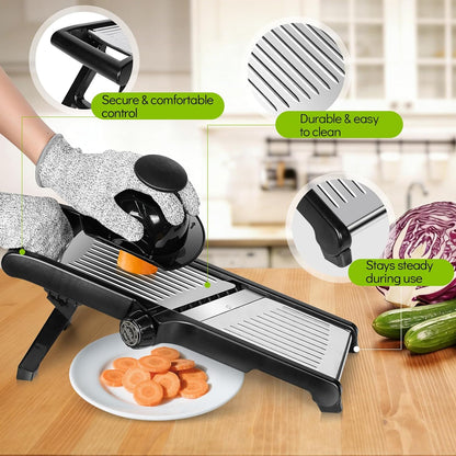 Adjustable Mandoline Food Slicer,Vegetable Slicer Fruit Cutter | Stainless Steel Mandoline Slicer, Julienne Slicers for Kitchen Onion Potato, Tomato, Vegetable, and Fruit, Dishwasher Safe