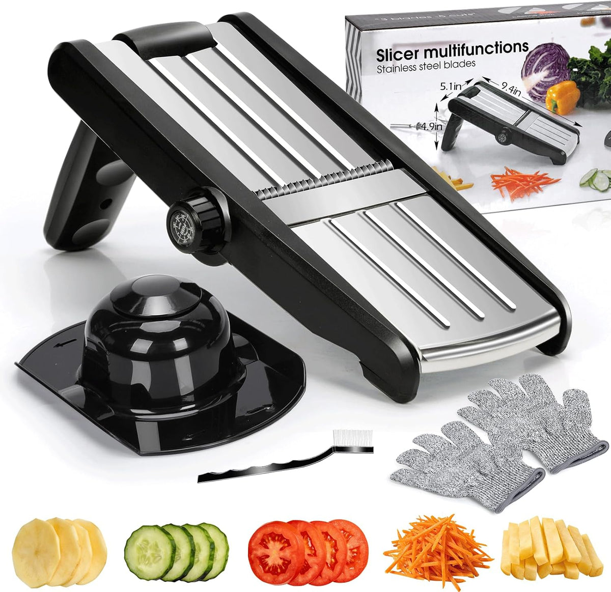 Adjustable Mandoline Food Slicer,Vegetable Slicer Fruit Cutter | Stainless Steel Mandoline Slicer, Julienne Slicers for Kitchen Onion Potato, Tomato, Vegetable, and Fruit, Dishwasher Safe