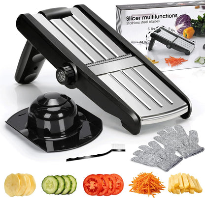 Adjustable Mandoline Food Slicer,Vegetable Slicer Fruit Cutter | Stainless Steel Mandoline Slicer, Julienne Slicers for Kitchen Onion Potato, Tomato, Vegetable, and Fruit, Dishwasher Safe